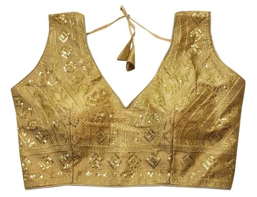 IMTRA FASHION Indian Readymade Tussar Silk Saree Blouse for Women Crop Top Choli-Gold-38