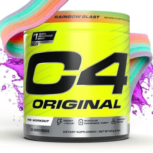 C4 Original Pre Workout Powder Sugar Free for Men & Women 200mg Caffeine + CarnoSyn Beta-Alanine + Creatine + AI Peptides - Rainbow Blast, 30 Servings