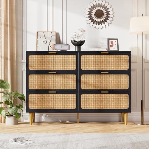 GarveeHome Rattan 6 Drawer Dre...oom, Hallway, Kids Room, Black