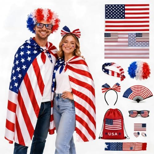 Patriotic American Flag 10-Piece Accessory Kit for Parades & Events