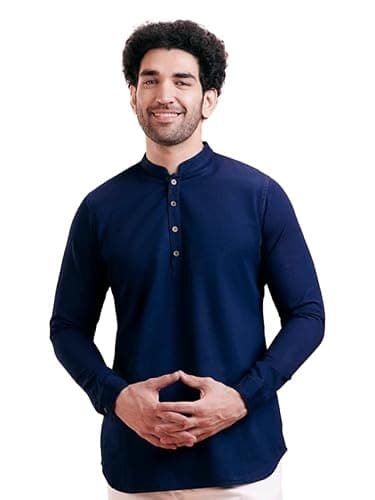 KISAH Men's Kurta - Solid Denim - Indian Wedding Outfit for Men - Ideal for Weddings and Festivals