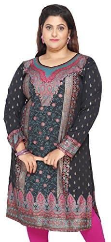 Maple Clothing Women's Plus Size Indian Tunic Kurti Kurta Top (Black-Turquoise, 4XL)