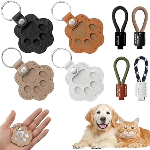 Atiansen 4 Pcs Hair Storage Keychain, Pet Paw Shaped Leather Keychain With Lanyard Dog Cat Hair Collector Keychain Hair Keepsake Keyring for Collecting Cat And Dog Hair Bag Purse Paw Charm Key Holder