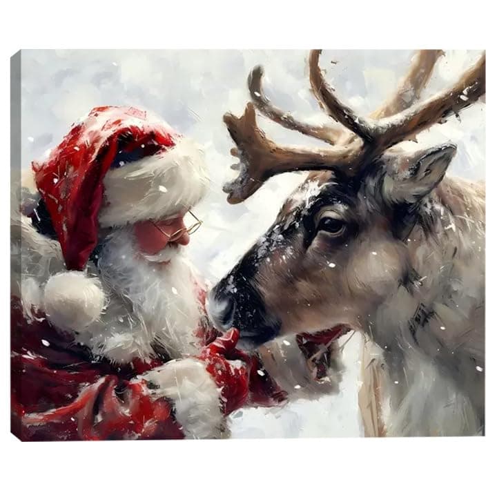 Santa's Reindeer Framed Christmas Canvas Wall Art for Living Room, Winter Pictures Wall Decor Painting Prints for Bedroom, Santa Christmas Art, 8x12 Poster Artwork for Wall Decorations