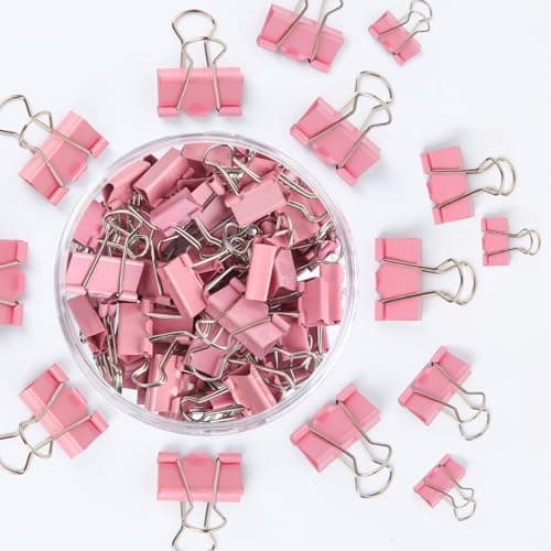 Creechwa Binder Clips Assorted Sizes, Morandi Colors, Durable Metal Binder Clips for Office, Cute Desk Supplies for Teachers Student (Pink - 1 Box)