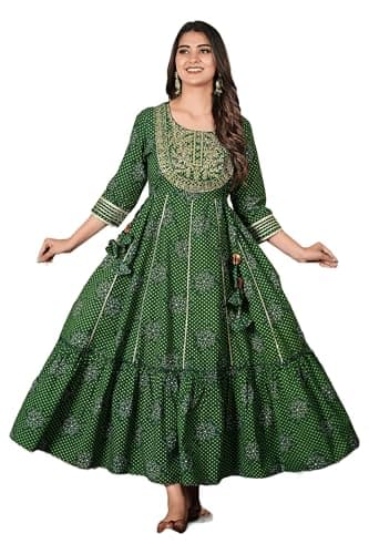 Dress for Saint Patricks Day Anarkali Indian Kurti For Women Pakistani Wedding/Party Wear Designer Style (GREEN-L)