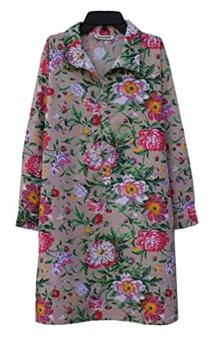 Ayurastram Madhuri Pure Cotton, Block Print Tunic, Top, Kurti:Floral Beige: 5X
