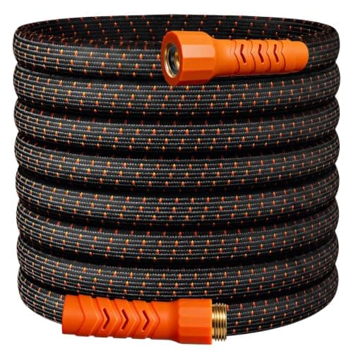 10FT Lightweight Garden Hose,Flexible Water Hose,Kink-Free,Leak-Proof,Swivel Handle Non-Slip,All-Weather 3/4 in. Lead-in Hose for RV,Boat,Car Wash,Garden,Yard,Camper,Outdoor (Orange-Black,10 Ft)