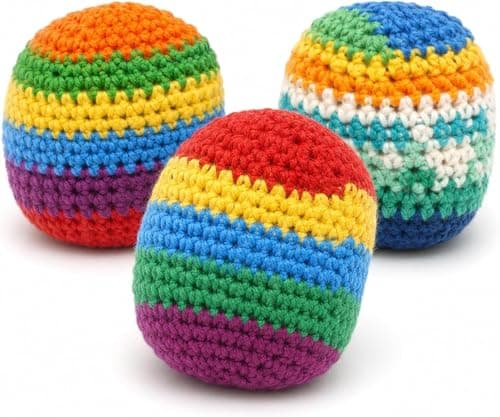 SXHATE 3 Pack Crochet Footbags, Random Colors Knitted Kick Sack Balls, 40g Plastic Pellet Filled Footbag Juggling Balls for Beginners, Teens & Adults, Outdoor Games & Party Favors