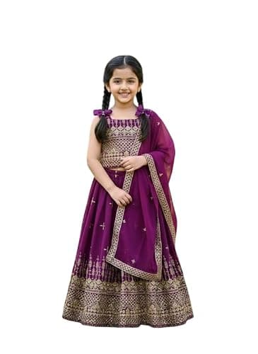 LUVAQ Kids Lehenga Choli for girl Floral Design Kids Wedding Party Wear choli with Ethnic Festival Outfit. (wine, 2 years)