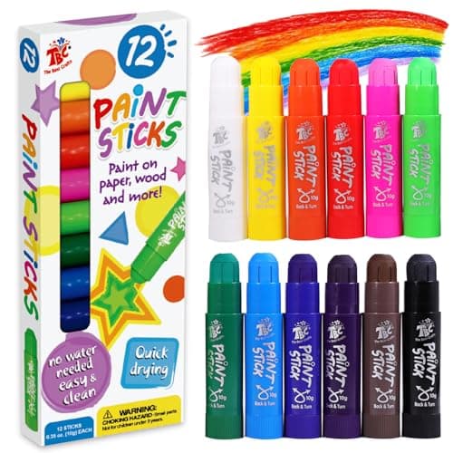 TBC The Best Crafts Paint Sticks for Kids Ages 2-8, 12 Classic Colors, Washable, Non-toxic, Tempera Paint Sticks for Crafts, Art Supplies, and Birthday Gifts