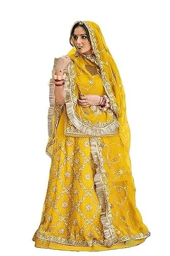 Bhuvik Creations Heavy Embroidery Work Semi Stitched Shimmer Silk Rajputi Poshak For Women Rajasthani Lehenga Choli