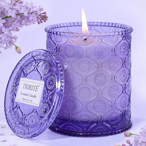 Lilac Scented Candles for Home, Natural Soy Wax Aromatherapy Candle for Women, Lilac Flowers Spring Candles Purple Candle Jar for Bedroom Bath Warming Gifts