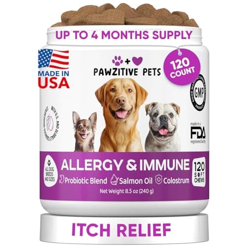 Dog Allergy Relief Chews for Itchy Skin - Seasonal and Food Allergy Chews for Shedding, Licking Paws, Hot Spot, Ears - USA Product - Omega 3 Fish Oil Skin & Coat Supplement - Anti Itch Immune Treats