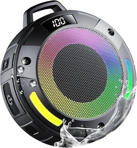 Bluetooth Speaker, 2026 Portable Wireless Shower Speaker, Digital Display Portable Speaker with Detachable hook ,IPX7 Waterproof with LED Light, HD Sound & Bass for Bathroom, Pool, Beach & Outdoor