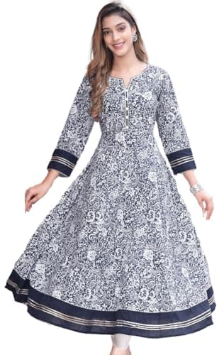 Yash Gallery Women's Rayon Floral Print Anarkali Kurtis (Blue)