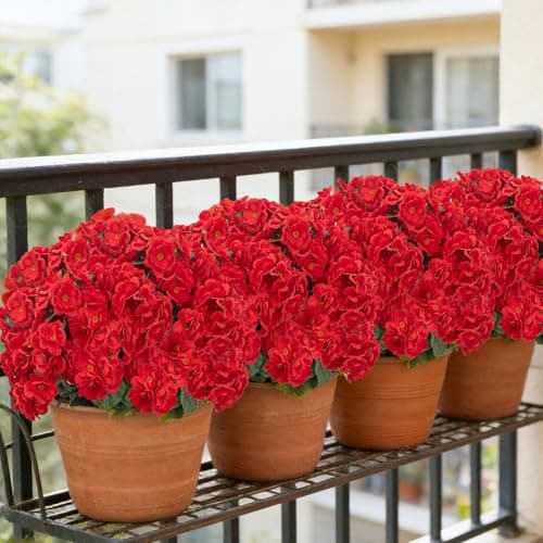 JIYANMEI 6 Pack Artificial Geranium Flowers for Outdoors Geranium Silk Red Flower Outdoor UV Resistant Garden Plants Faux Flowers for Christmas Home Kitchen
