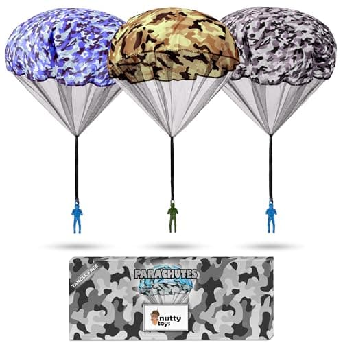 NUTTY TOYS Army Parachute Toys for Kids - Tangle Free Outdoor Flying Parachute Men, Best Small Outside Toys for 4 5 6 7 8 9 10 11 12 Year Old, Top Christmas Stocking Stuffers Idea 2026 Unique Boy Gift