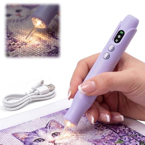 Electric Diamond Painting Pen with Light, Diamond Art Kits for Adults, Cordless, 2 Adjustable Suction Levels, Rechargeable, Vacuum Diamond Art Pen with Ergonomic Grip, Low Noise, No Wax Needed(Purpe)