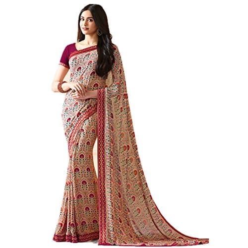 MOHIT CREATIONS Printed Saree with Plain Blouse, Banglory Fabric, Bright Moss, 5.5 Mtr Saree with 0.8 Mtr Blouse (Flower)