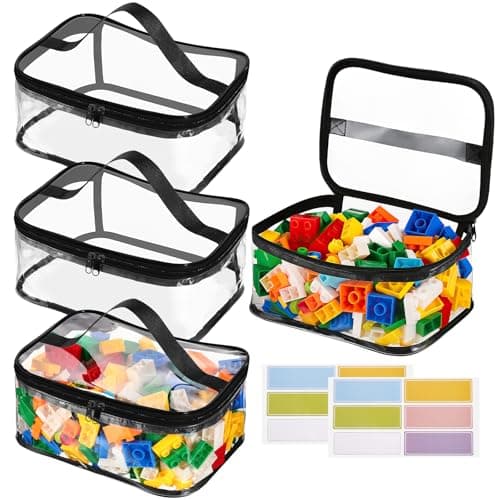4 Pack Clear Toy Storage Bags, PVC Waterproof Toy Organizer, Black