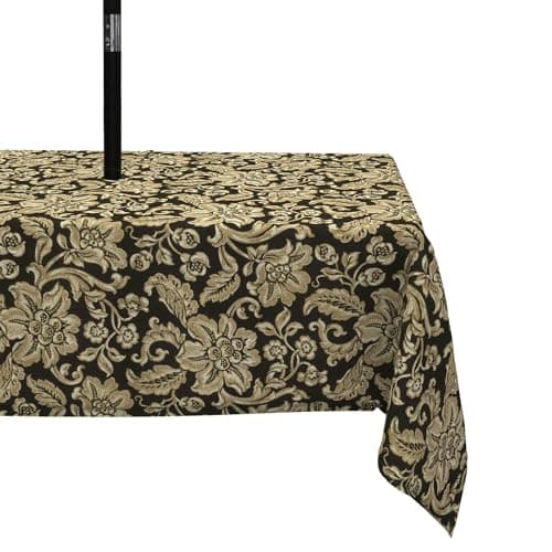 LVTXIII Outdoor Rectangle Tablecloths, Patio Water Repellent Table Covers with Umbrella Hole and Zipper for Picnic,Dinner Use, 60x84 Inch, Jacobean Black