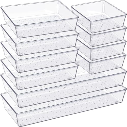 Drawer Organizer 10-Pack Large Clear Plastic Set for $21 w/ Prime + free shipping
