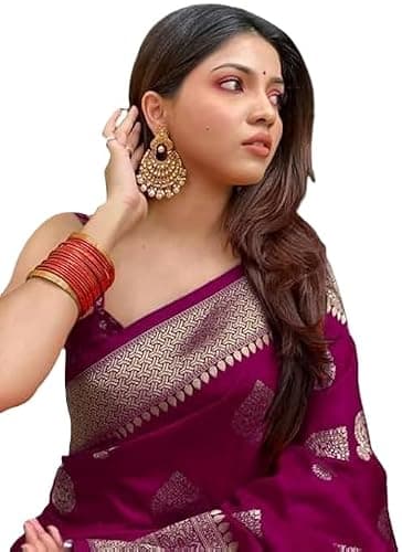 Women's Pure Kanjivaram Silk Saree Soft Design With Blouse Piece For Wedding Partywear, Diwali Gift Item Pack of 1 (Wine)