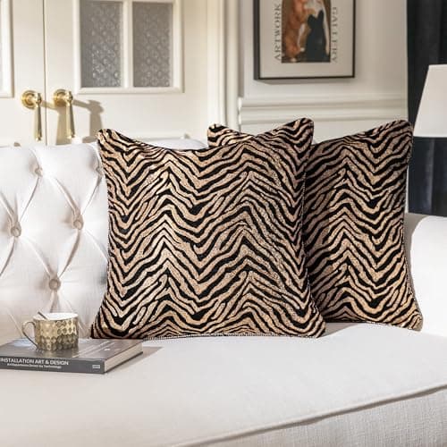 TOPWEAVE 1-Piece Luxury Zebra Print Throw Pillow Cover 20x20 Inches, Wild Animal Print Chenille Jacquard Cushion Covers, Modern Chic Decorative Square Pillowcase for Couch Sofa Bed Car(Black Gold)