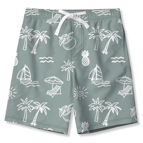 Idgreatim Swim Trunks for Boys Hawaiian Swim Shorts Palm Tree Comfortable Quick Dry Swimming Trunks