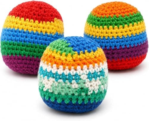 3 Pack Crochet Footbags, Random Colors Knitted Kick Sack Balls, Hacky Kick Sack Balls,Approx 40g Plastic Pellet Filled Hacky Style Footbag Juggling Balls for Beginners, Teens & Adults, Outdoor Games