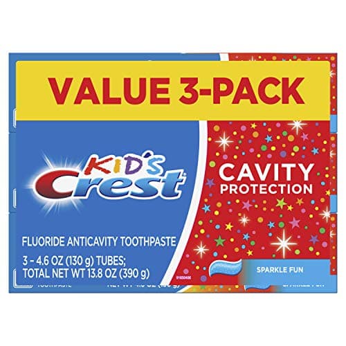 Crest Kid's Cavity Protection Toothpaste, Crest Kids Toothpaste, For Children And Toddlers 2+, Sparkle Fun, 4.6 Oz (Pack of 3), Toothpaste For Kids, Packaging may vary