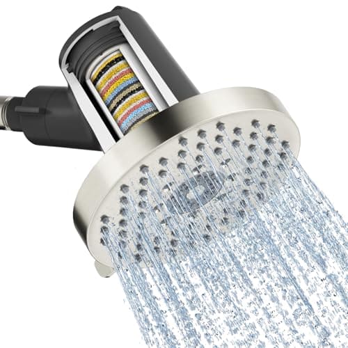SR SUN RISE Filtered Shower Head with Filters,High Pressure Rain Shower Head,20-Stage Shower Filter,1.8/2.5 GPM Flow Rate,6 Spray Modes for Hard Water Softener (Brushed Nickel,5.5 Inch)
