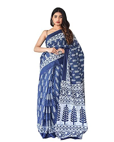 Shivanya Handicrafts Indian Jaipuri Bagru Ajrak Hand Block Printed Designer Ethnic Woven Party Wear Bollywood Style Cotton Mulmul Saree for Women With Blouse Piece_SH-0732