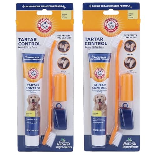 Arm & Hammer for Pets Tartar Control Dog Dental Care Kit, Banana Mint Flavor Toothpaste with Baking Soda, Double-Sided Toothbrush and Finger Brush Included, 2.5 Oz, 3-Piece - 2 Pack