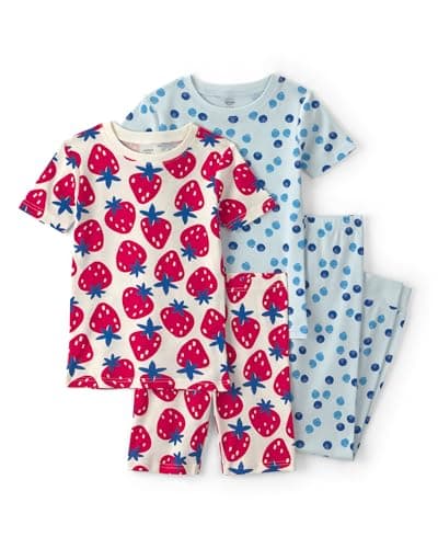 Carter's Girl 4-Piece Tight Fit Cotton Pajama Set, Red/Blue, 6