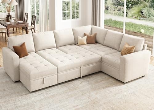 HONBAY Sectional Sleeper Sofa ...ofa Bed for Living Room, Beige