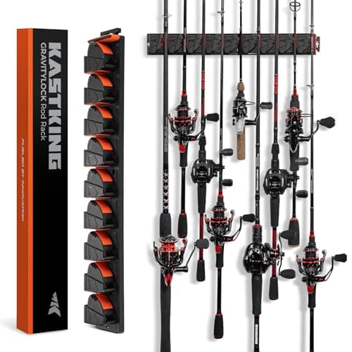 KastKing GravityLock V9 Vertical Fishing Rod Holder, Wall Mounted Fishing Rod Rack, Holds up to 9 Fishing Rods or Combos, Heavy-Duty Grip, One size Fits Most, Fishing Rod Holders for Garage