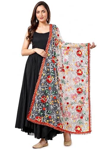 Chandrakala Net Dupatta for Women, Shawl Scarf Wrap Chunni,Multicolour White. (D281MUL)