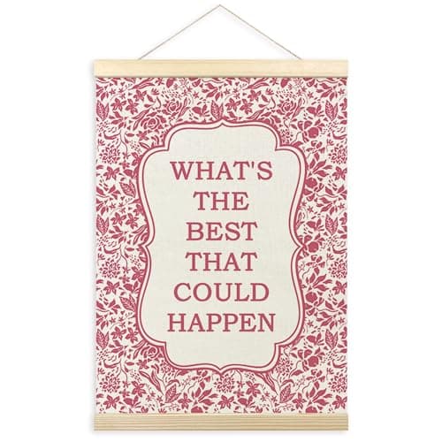 TLESKE Pink Floral Inspirational Wall Art Poster, What's the Best That Could Happen Wall Decor Hanging Poster with Hanger Frame for Girls Room, Motivational Wall Prints Picture Framed Banner, 12x16