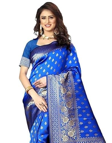 HAZDEAL Women's Banarasi Soft Art Silk Jacquard Saree With Unstitched Blouse Piece for All occasion and Festival (Royal Blue)