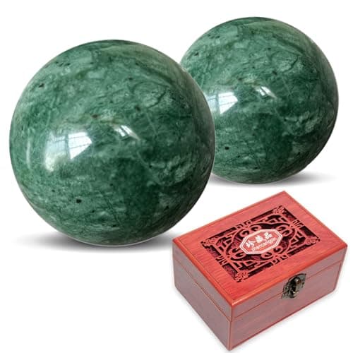 Hmsddan Traditional Chinese Baoding Balls, Marble Health Exercise Stress Relief Balls with an Upgraded Shockproof Imitation Wood Box, Dark Green, 2-Piece Set, Medium-1.57"