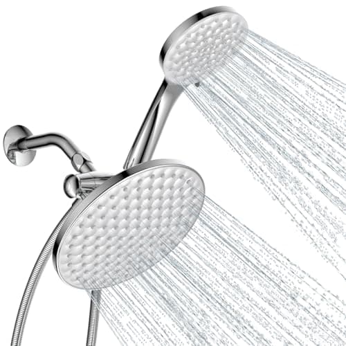 dual shower head with handheld combo,8.6 inch Rainfall showerhead,6 settings hand held shower heads with hose (Chrome)