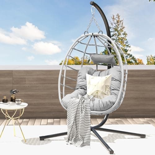 DWVO Egg Hanging Swing Chair w...Garden and Balcony, Light Gray