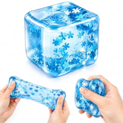 Ice Cube Squishy with Snowflakes Inside, Squeeze Stress Cube for Anxiety Relief, Sensory Squishy Fidget Toys for Adults, Soft Gel Ball for Desk Accessory, Birthday Gift