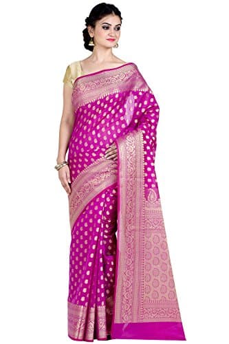 Chandrakala Banarasi Saree for Women with Unstitched Blouse Piece Indian Wear, Rani (8890)