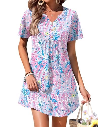 Ekouaer Women's Swimsuit Coverup Short Sleeve Bathing Suit Cover Up V Neck Beach Cover Up Dress Vacation Outfits 2026 (Watercolor Print, Large)