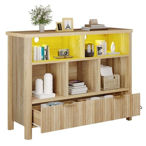 YITAHOME Bookcase with Drawers...ng Room, Office, Entryway, Oak