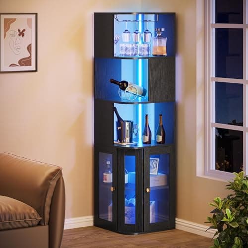 YITAHOME Corner Wine Cabinet w...m, Dining Room, Kitchen, Black