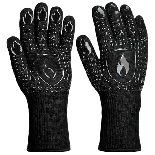 IGNISGUARD BBQ & Grill Gloves, Oven Gloves, 1472°F Silicone Oven Mitts Heat Resistant Grilling Gloves Fireproof Non-Slip for Barbecue Cooking Baking Smoking, 1-Pair Black(L)